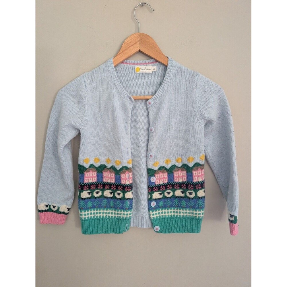 Mini Boden Blue Sheep Cardigan Size 6-7